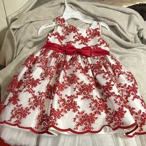 Elegant Red and White Floral Dress